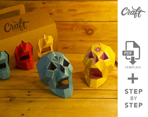 Craft skull diy papercraft skull template pdf d origami diy gift kit skull gift
