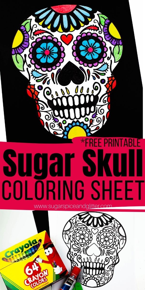 Printable sugar skull coloring page â sugar spice and glitter