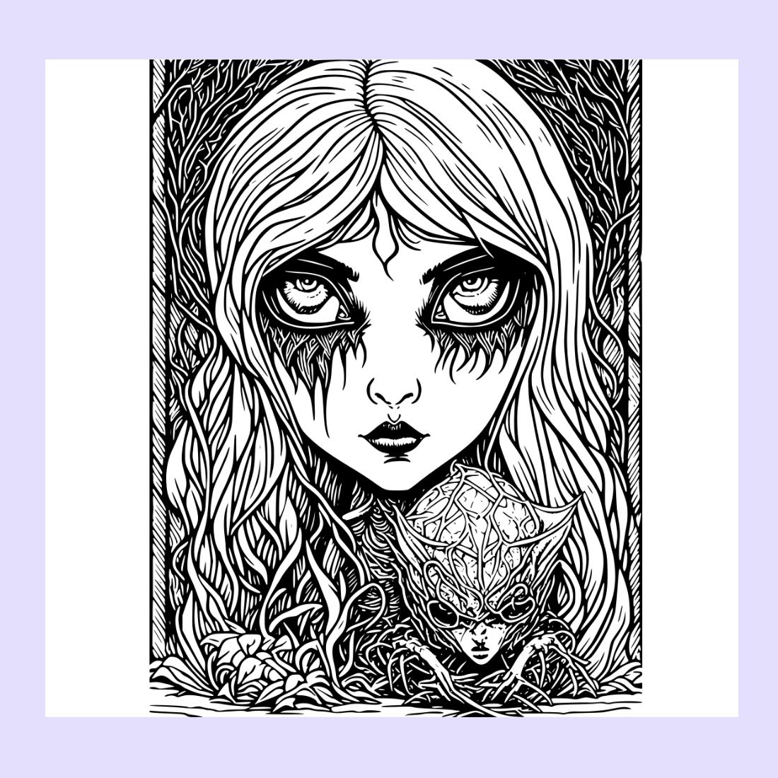 Coloring pages bundle for adultsa gothic girl with a skull and roses headdress horror and creepy