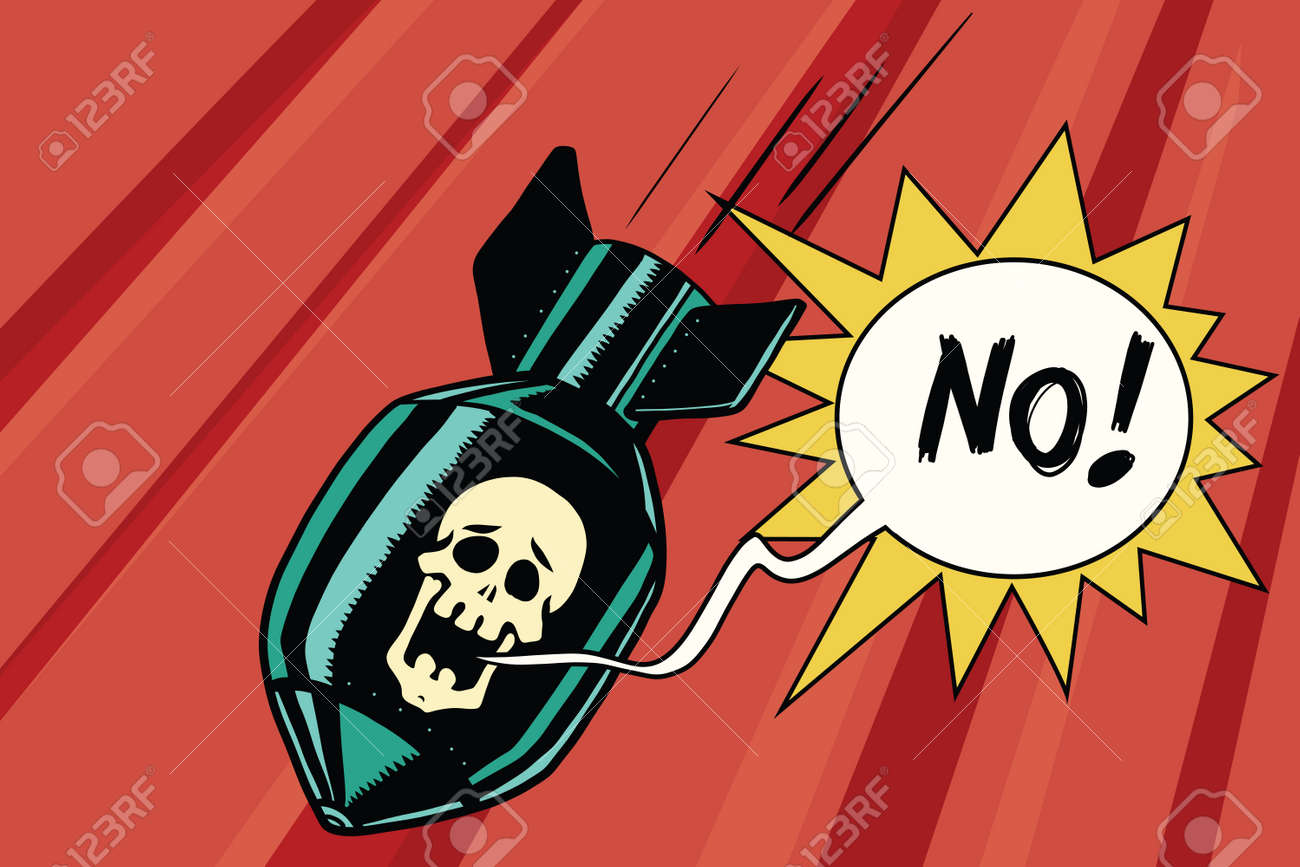 Bomb with skull of the skeleton scream no ic book illustration pop art retro color vector nuclear war military conflict royalty free svg cliparts vectors and stock illustration image