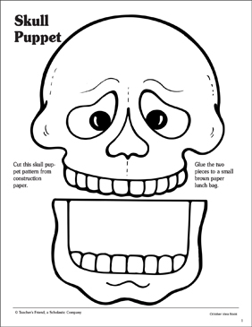 Skull puppet pattern printable arts and crafts skills sheets