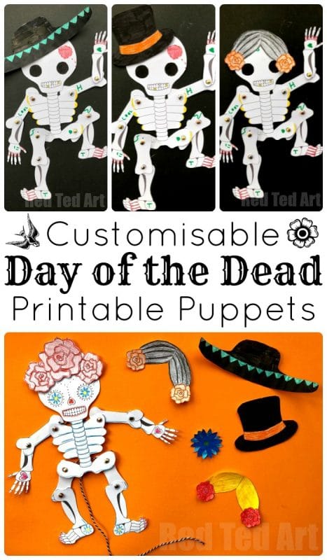 Day of the dead paper puppet template