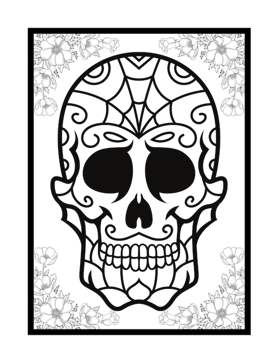 Dia de los muertos skull coloring page sugar skull coloring for adults mexican skull color page pod coloring page instant delivery