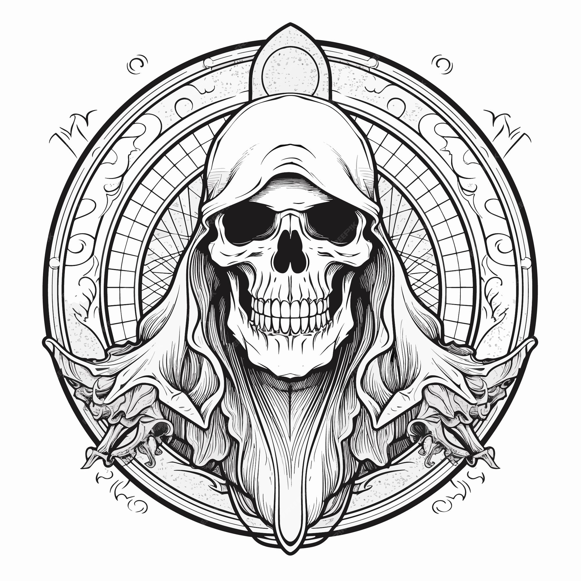 Premium vector sketch hand drawn single line art coloring page line drawing death devil skull day
