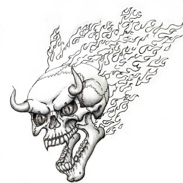 Flaming devil skull flash by steevdragon on deviantart skull coloring pages tattoo coloring book detailed coloring pages