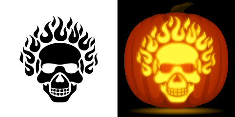 Free flaming skull pumpkin stencil