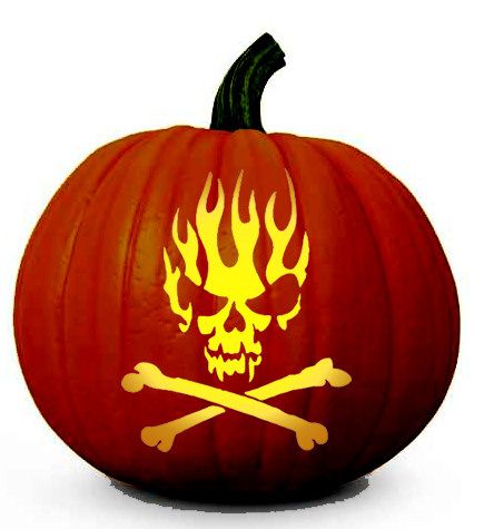 Skull on flames halloween pumpkin carving pattern