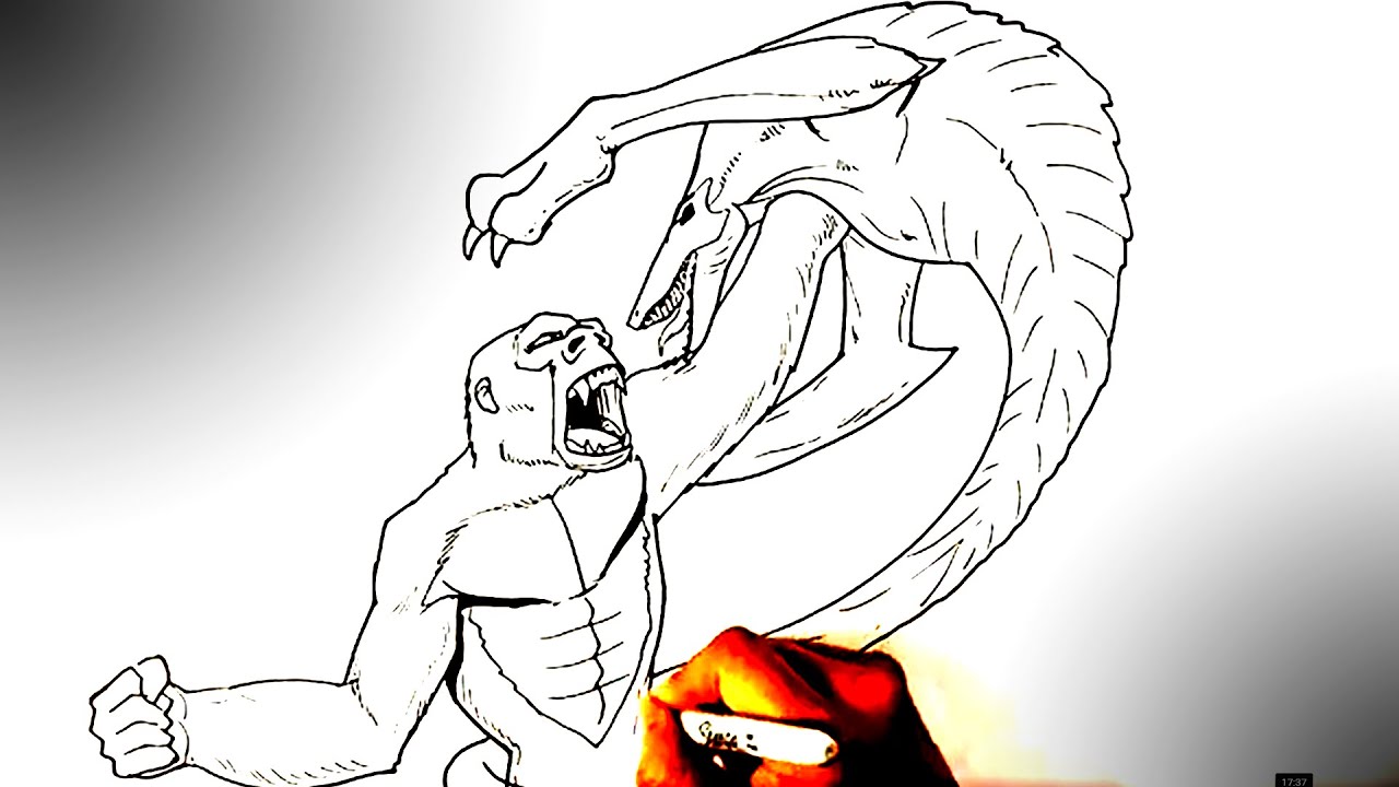 Easy how to draw king kong vs skull crawler
