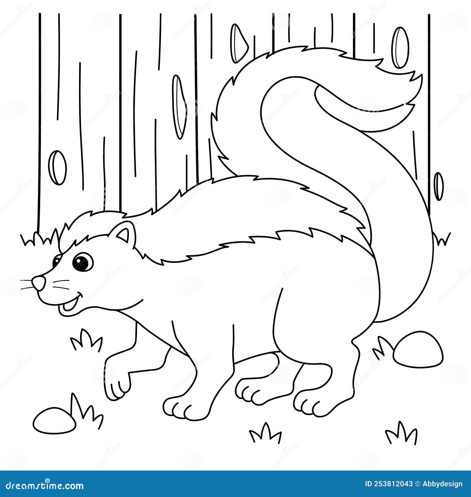 Skunk animal coloring page for kids stock vector