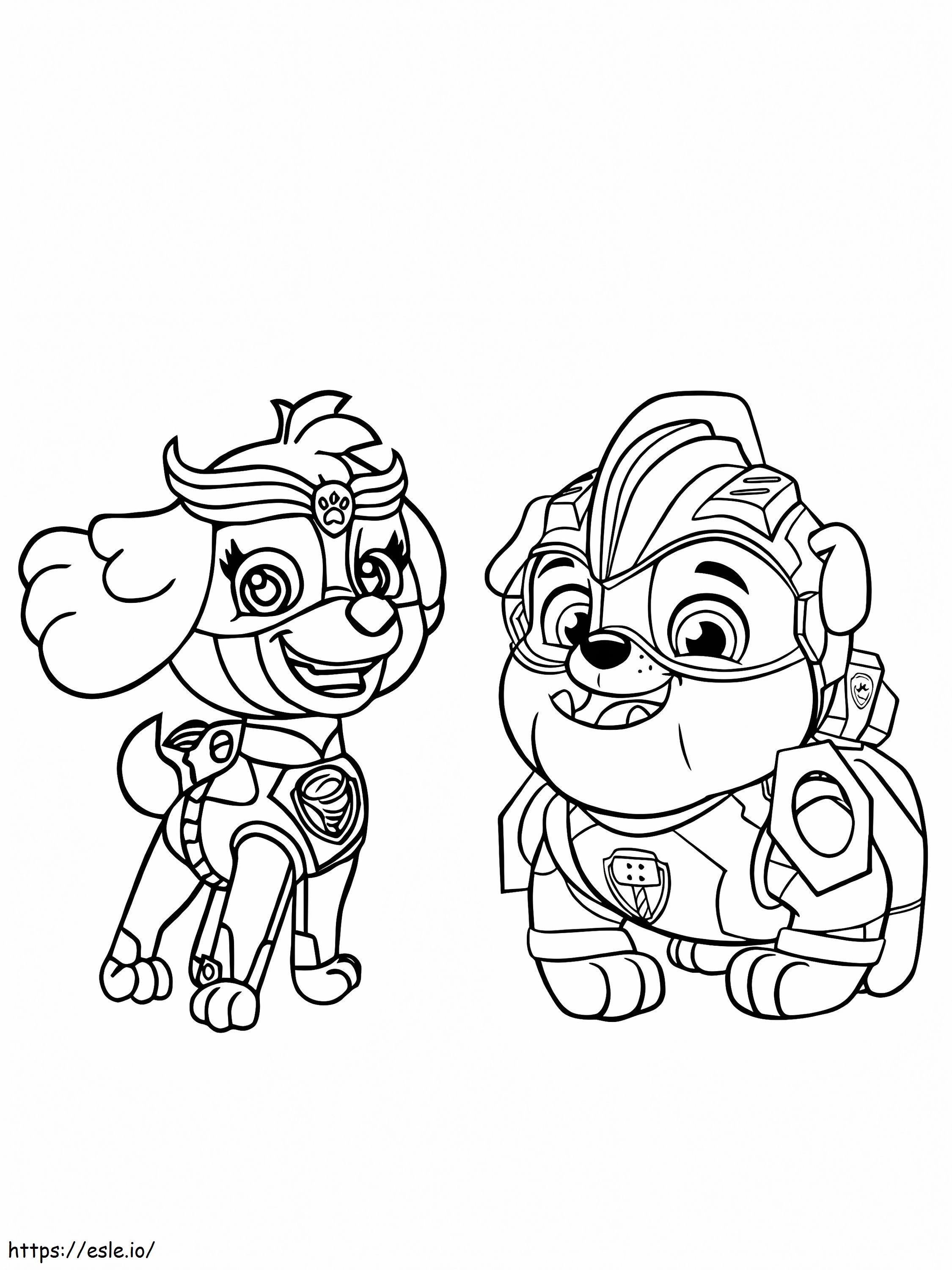 Skye and rubble from paw patrol coloring page