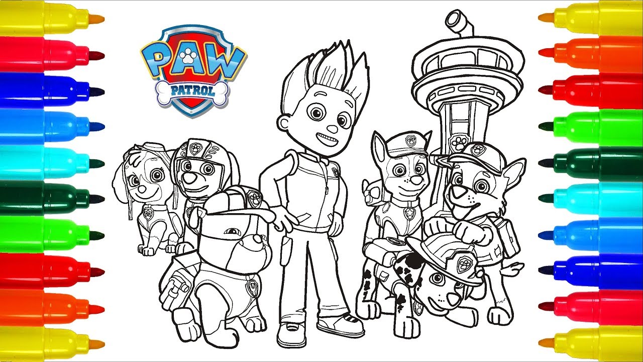 Paw patrol coloring pages colouring pages for kids with colored arkers
