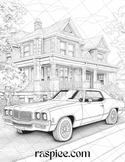 Vintage cars grayscale coloring pages printable for adults pdf fil â coloring