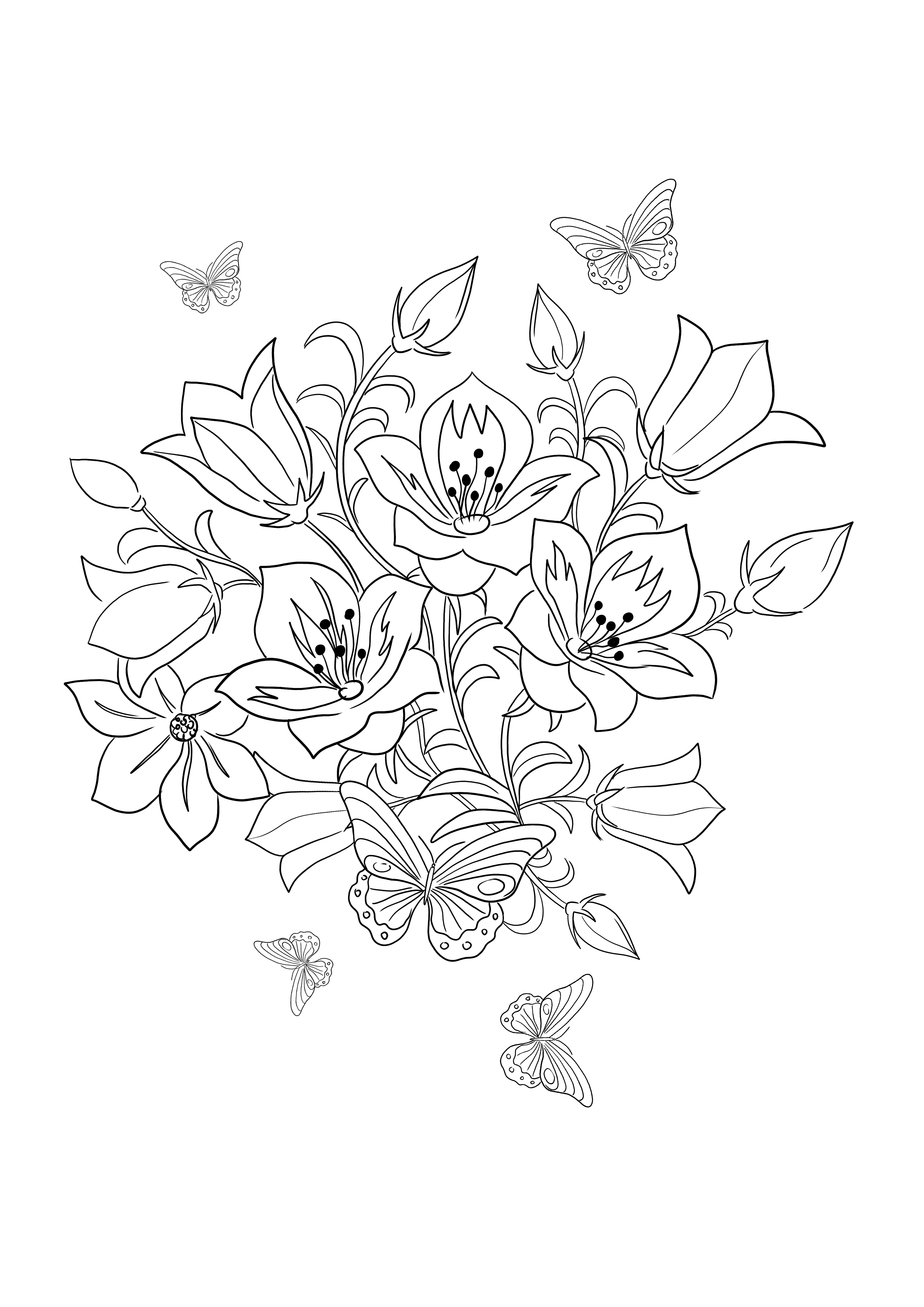 Skylark and flowers easy and simple coloring page is ready to be used