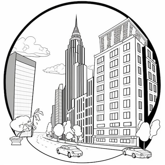 Printable coloring pages of city buildings and skyscrapers perfect for architecture lovers