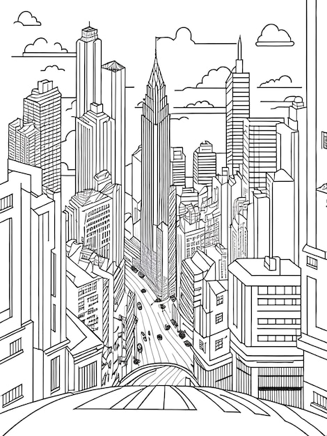 Premium ai image city buildings coloring page