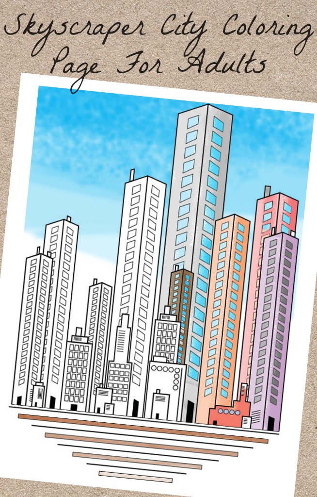 Skyscraper city coloring page for adults