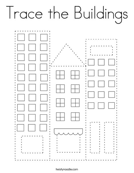 Trace the buildings coloring page