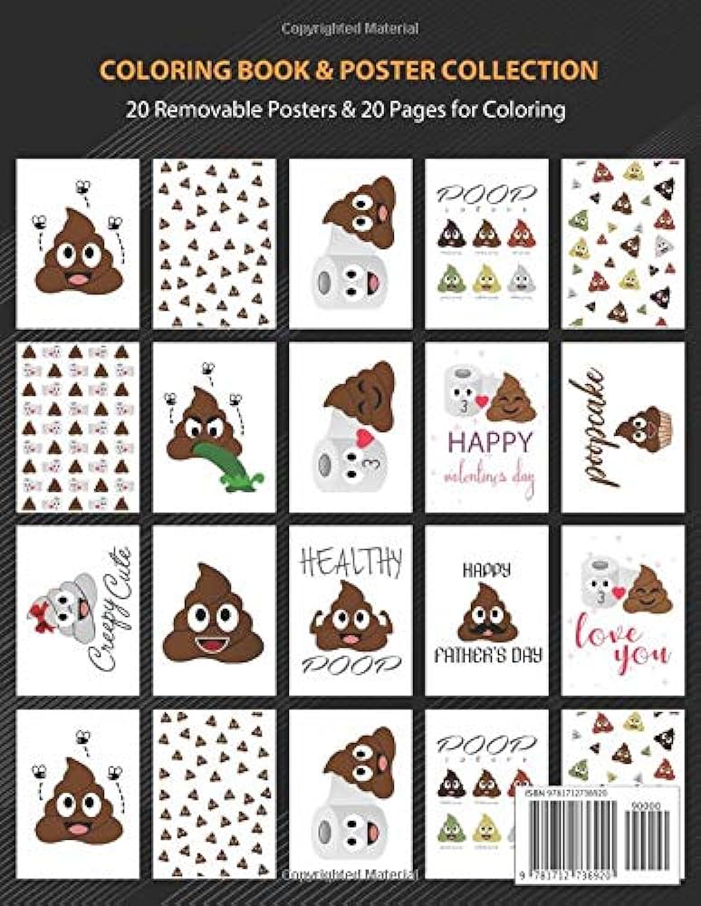 Coloring book poster collection cute pile of poop emoji a stinky poop attracting house flies cartoons coloring cuteej books