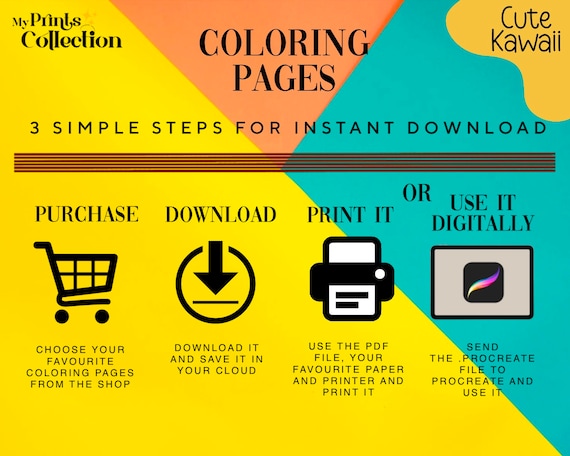 Cute kawaii food coloring book pages pdf printable procreate coloring digital download coloring for adults