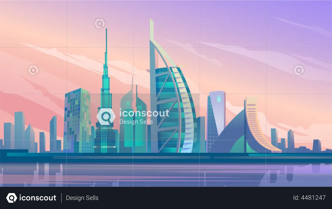 Best dubai skyscrapers illustration download in png vector format