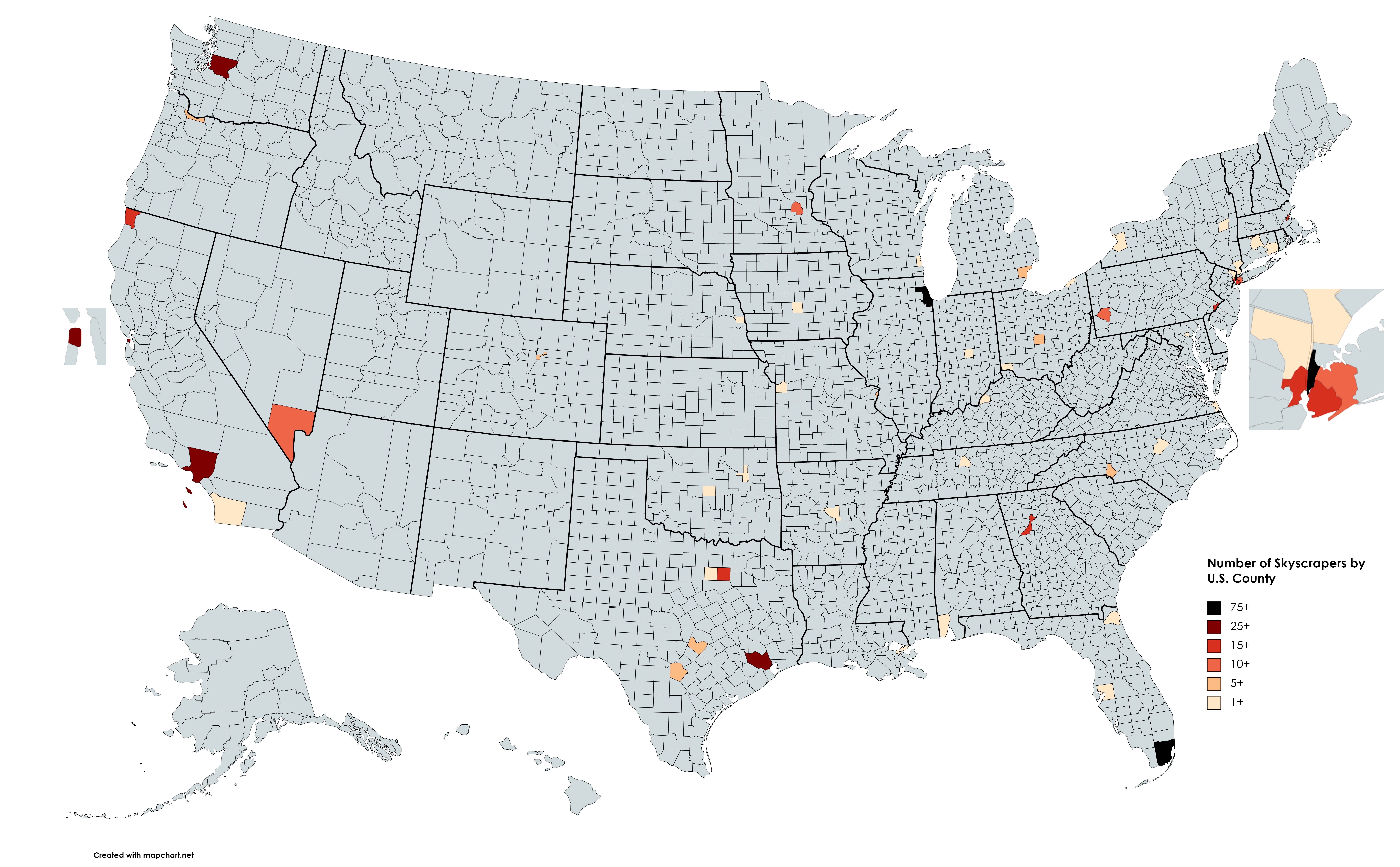 Oc the number of skyscrapers per us county rdataisbeautiful
