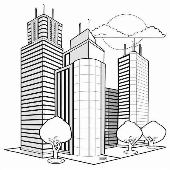 Printable coloring pages of city buildings and skyscrapers perfect for architecture lovers