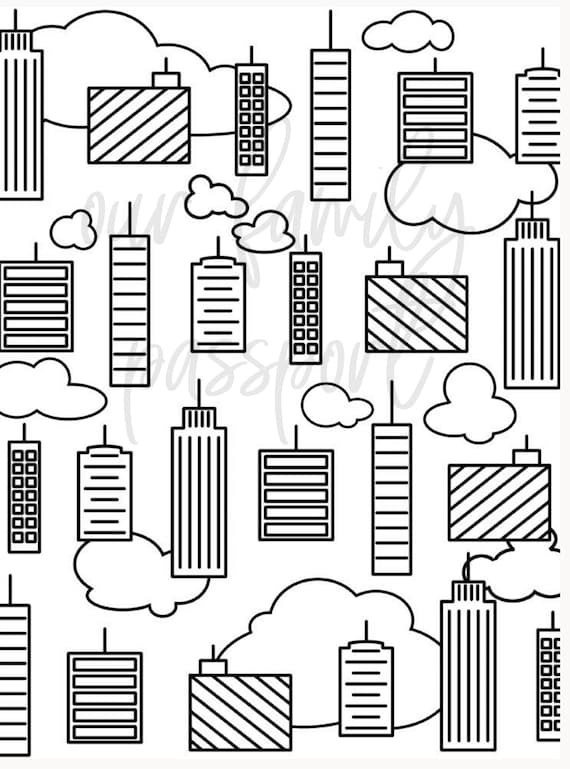 Building doodle skyscraper coloring page hand drawn digital printable coloring