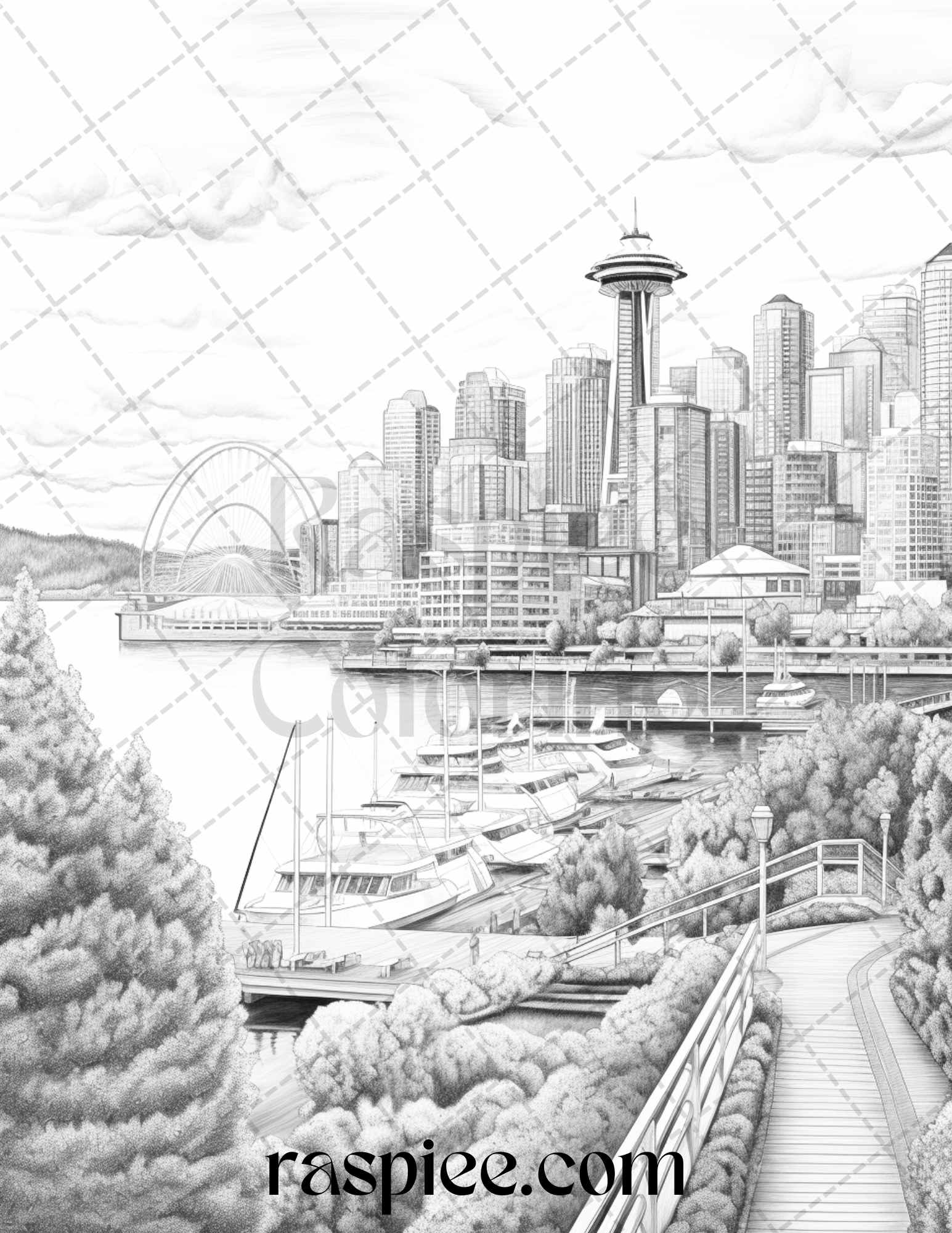 Beautiful cities travel grayscale coloring pages printable for adul â coloring