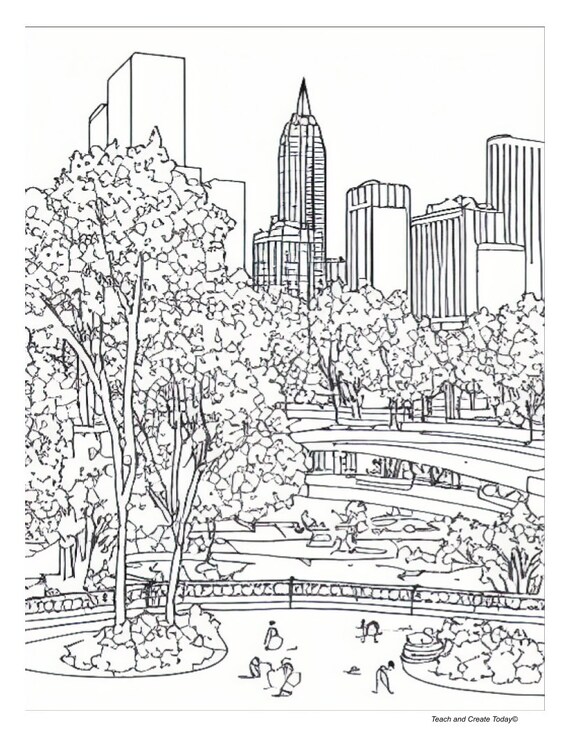 Coloring pages for kids city buildings over printable sheets instant download