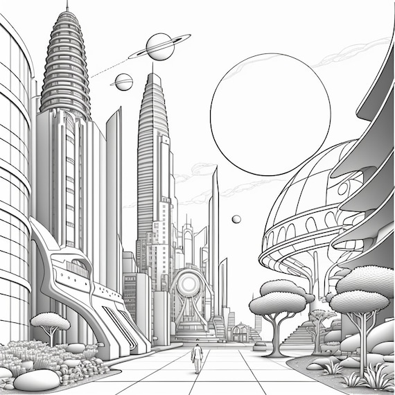 Futuristic city coloring pages download now