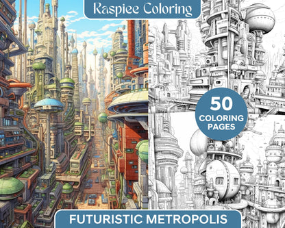 Futuristic metropolis grayscale coloring pages printable for adults â coloring