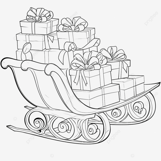 Coloring page a sled piled high with gifts christmas coloring pages printable snow black flat png transparent image and clipart for free download