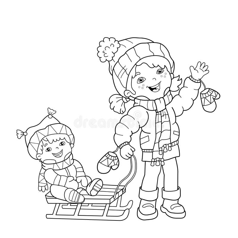 Winter sledding coloring stock illustrations â winter sledding coloring stock illustrations vectors clipart