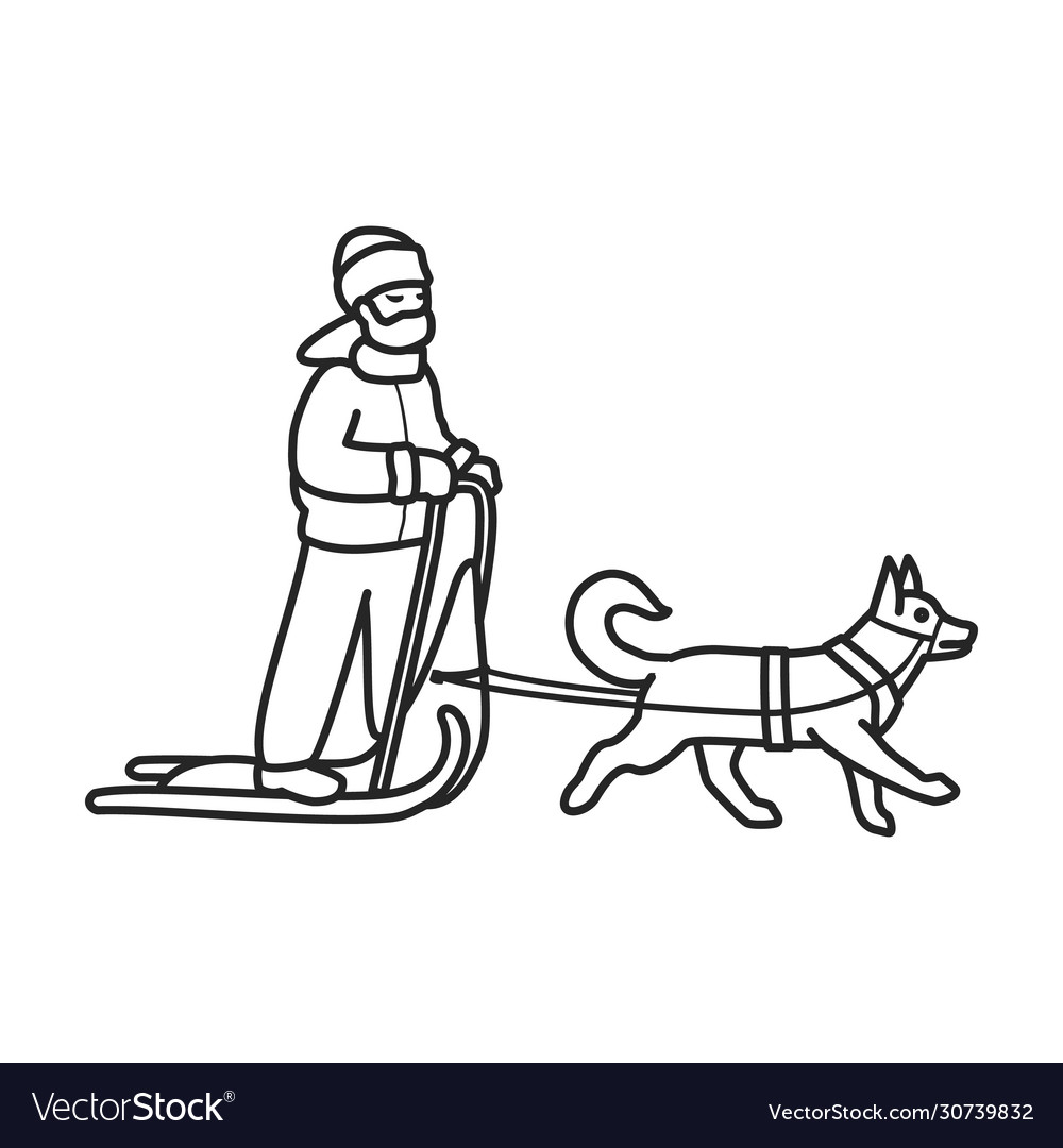 Dog with sled iconoutline icon royalty free vector image