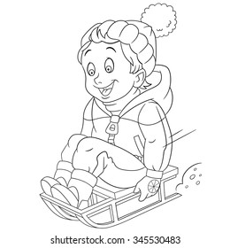 Boy sledging down on snow vector stock vector royalty free
