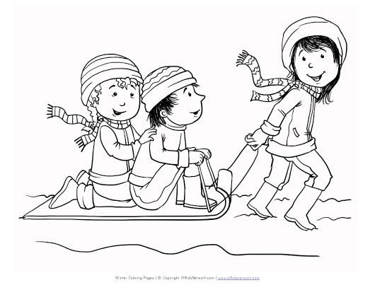 Kids sledding coloring page coloring pages winter sleds for kids coloring pages