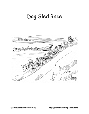 Iditarod coloring pages and word search printables