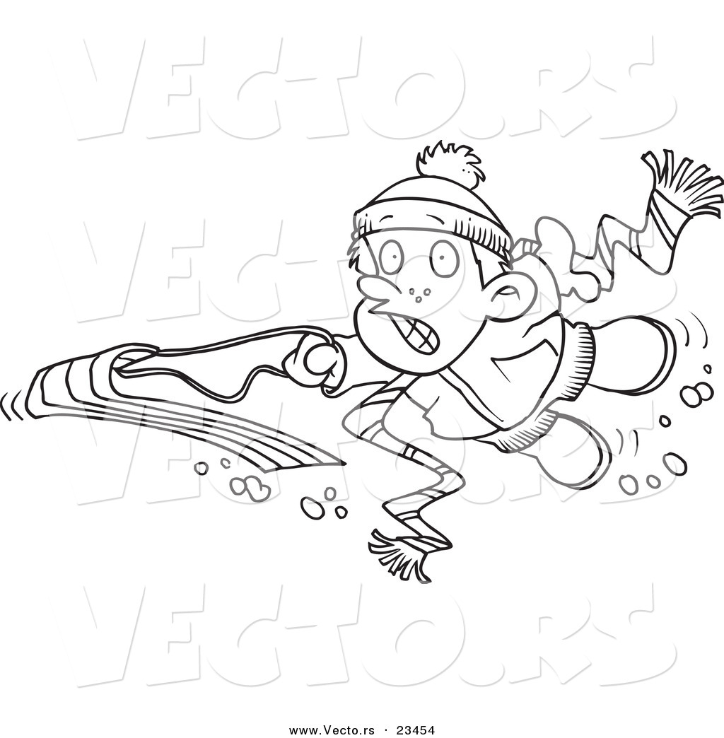 Cartoon r of cartoon winter boy falling off his sled
