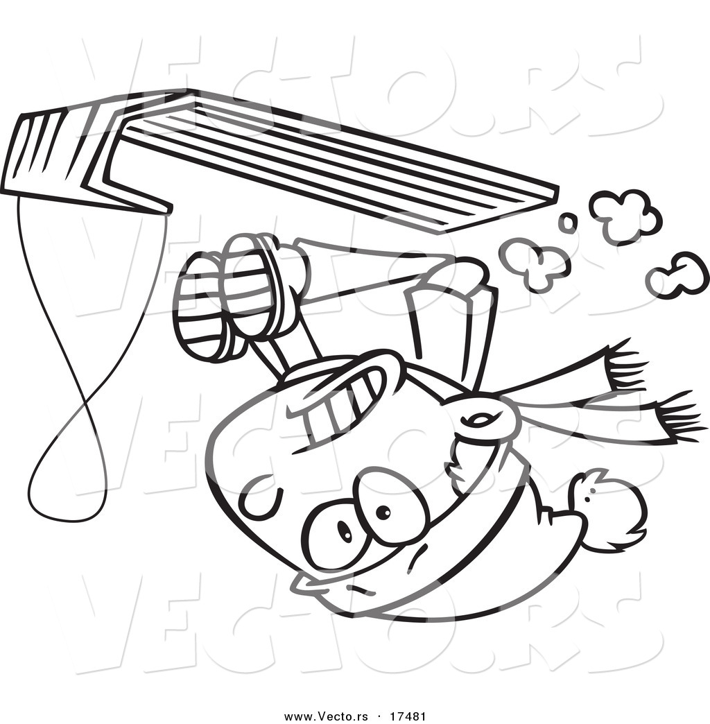 R of a cartoon boy going upside down on his sled