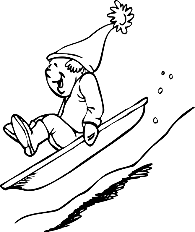 Sledding coloring page happy kid sledding downhill