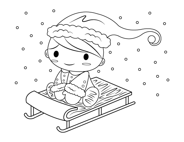 Printable sledding boy coloring page