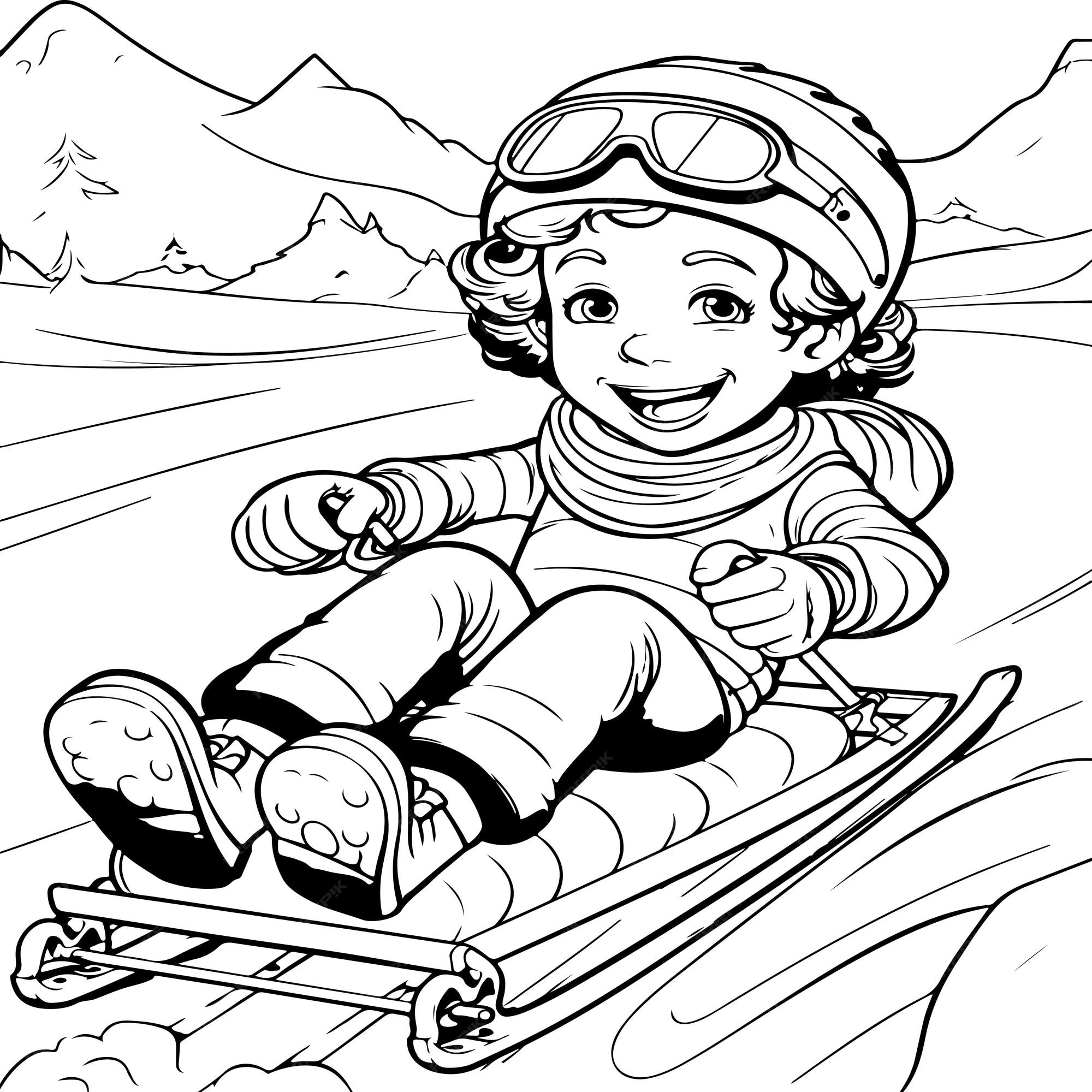 Premium vector sledding coloring page
