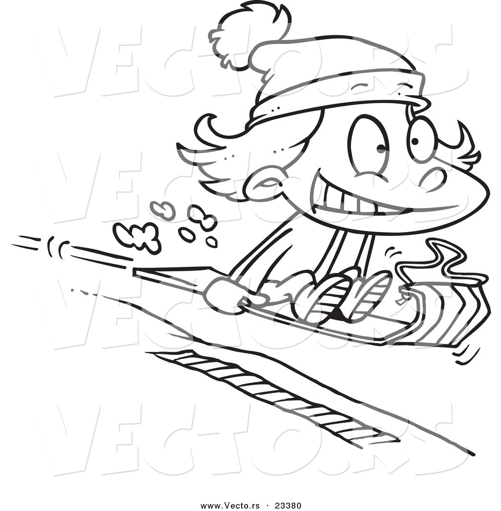 Cartoon r of cartoon girl sledding