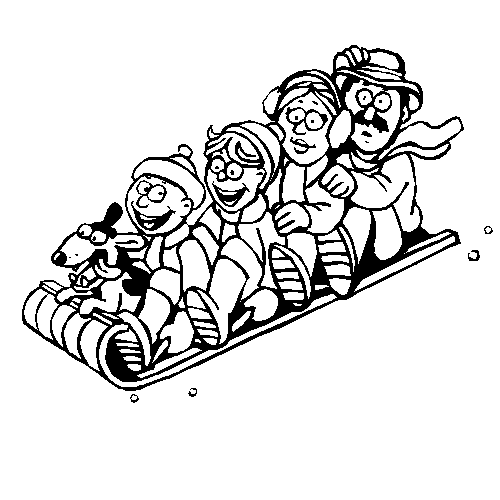 Sledding coloring book page family toboggan coloring page winter sports family fun family outing