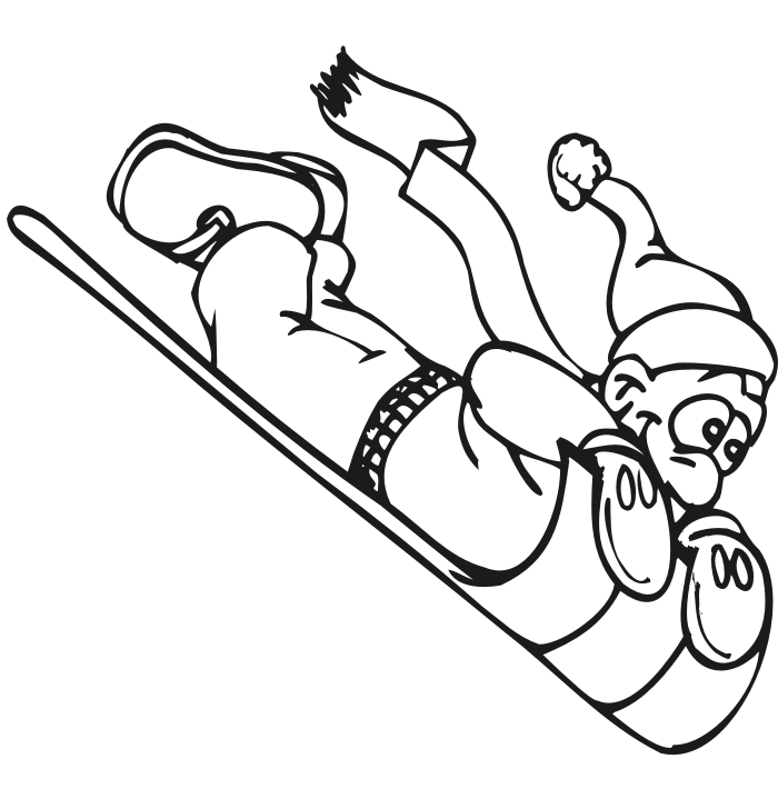 Sledding coloring page kid lying down on sled