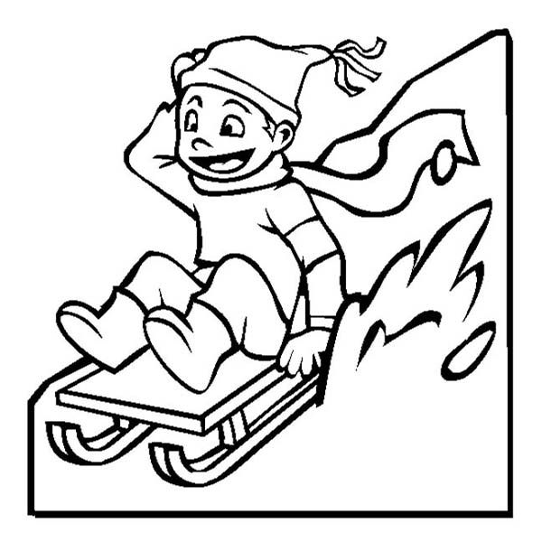 Happy kid slidding on winter season sled coloring page color luna coloring pages coloring pictures for kids happy kids