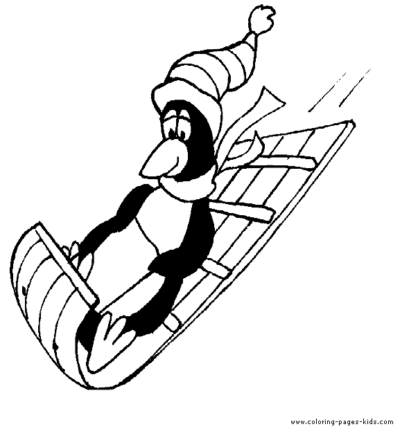 Sledding penguin color page