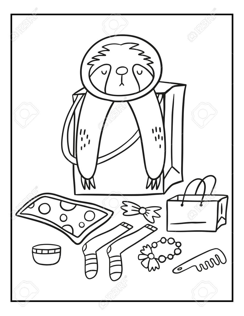 Sleeping sloth coloring page simple illustration of animal stock photo picture and royalty free image image