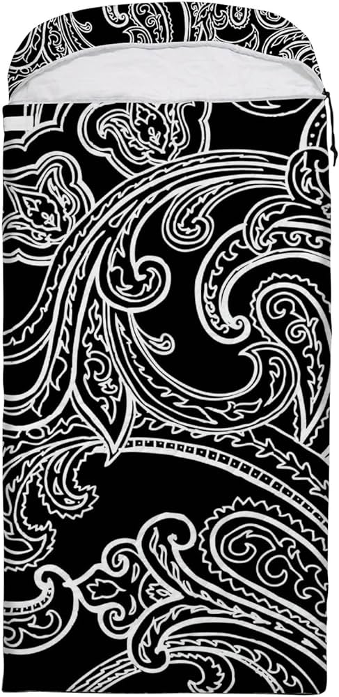Sleeping bag paisley vintage black white floral sleep bag cold warm weather season for backpacking camping hiking outdoor for adult women men boys girls kids sports outdoors