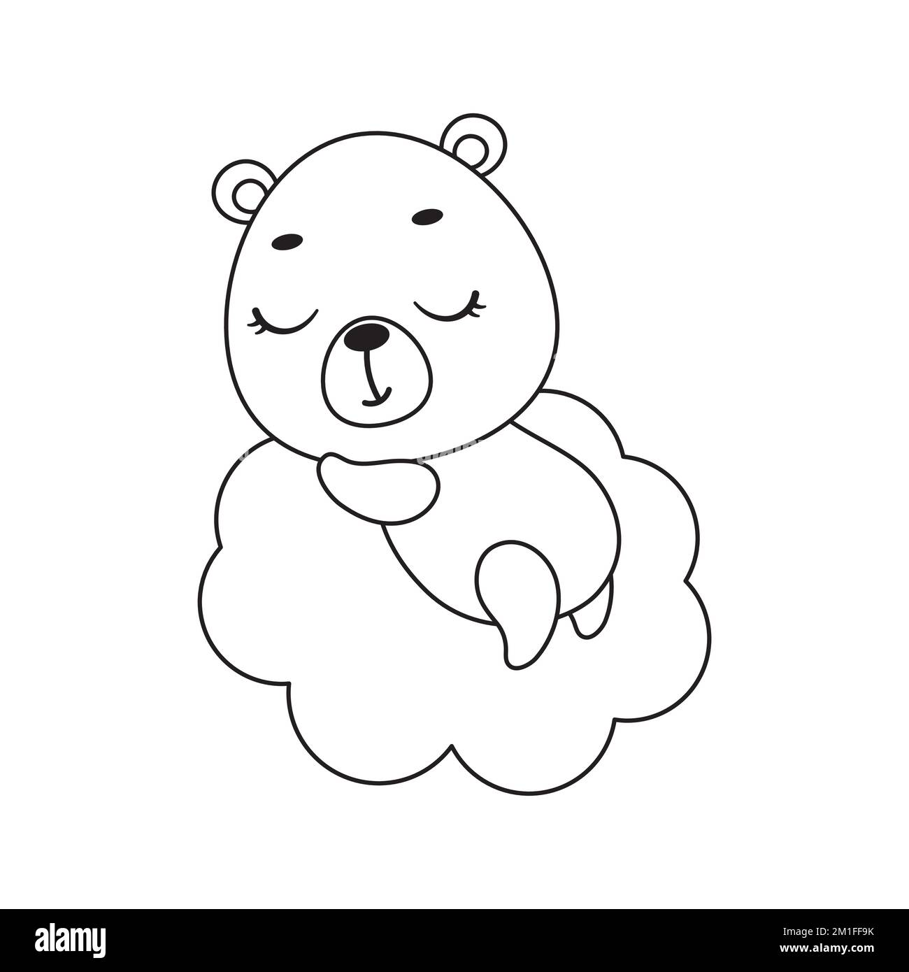 Coloring page cute little bear sleeping on cloud coloring book for kids educational activity for preschool years kids and toddlers with cute animal stock vector image art